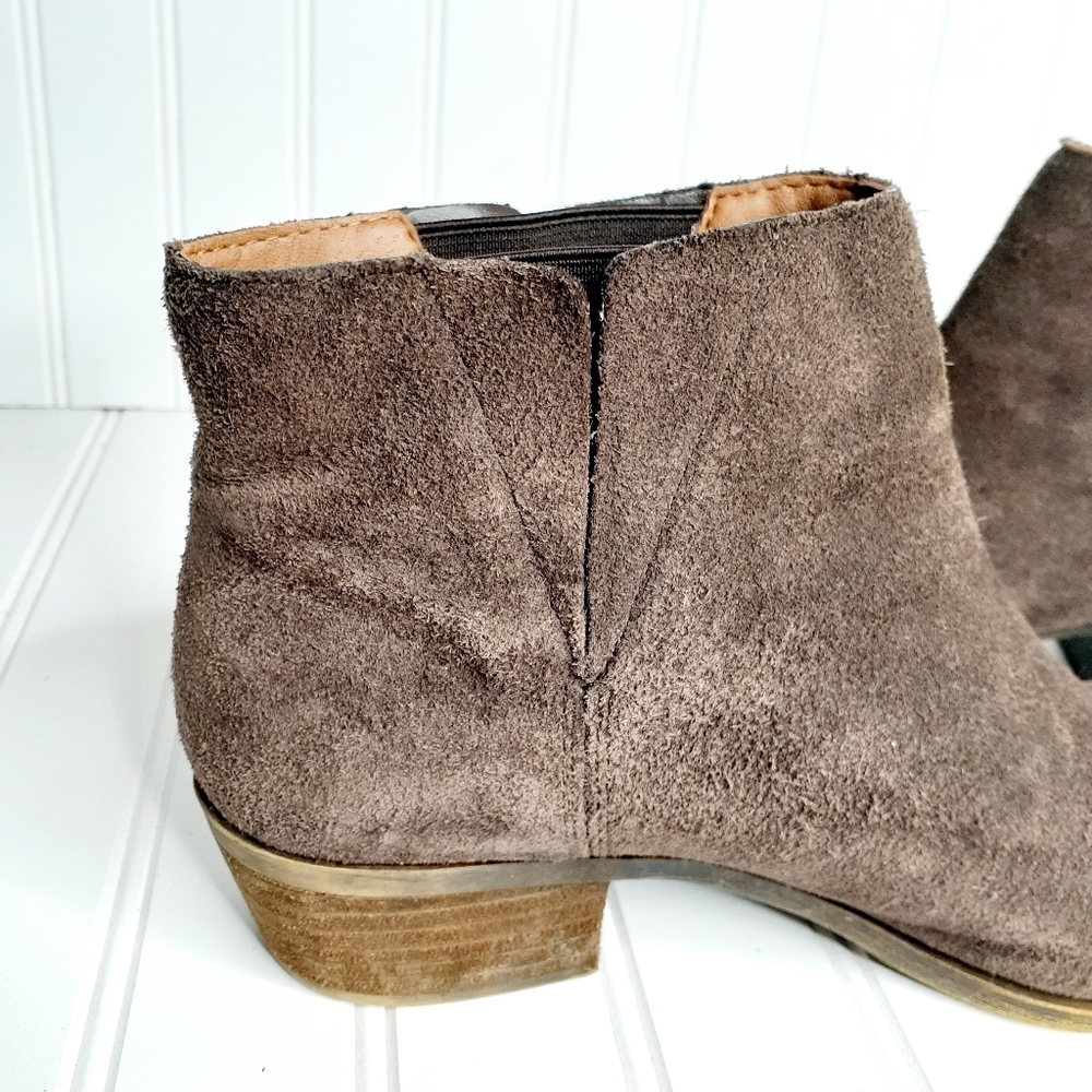 Lucky Brand Benissa Brown Suede Leather Pull On Ankle Booties C305 - Picture 9 of 15